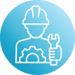 Blue circular icon showing two hands holding a house with a shield symbol, representing AI-powered accuracy and protection for insurance carriers and TPAs.